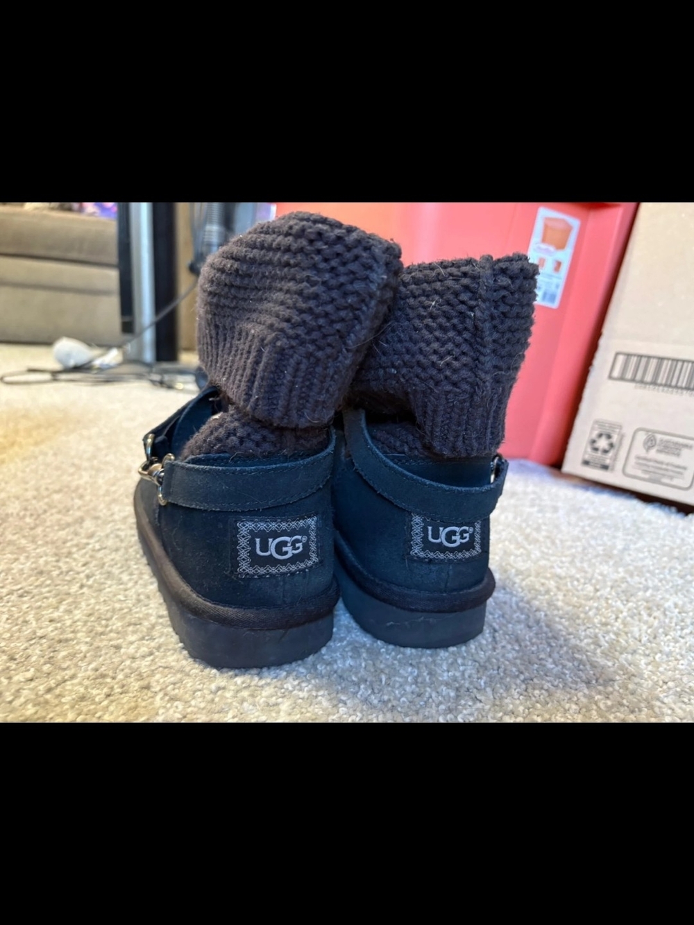 UGG Black Suede Knit-Cuff Short Boots